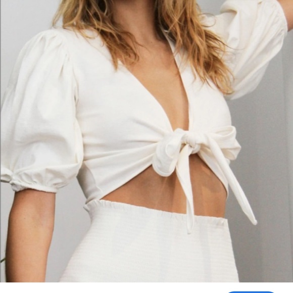 Aritzia Tie Cropped Blouse - Picture 1 of 3